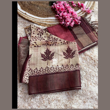 Premium Tussar Silk Semi Ghicha Digital Printed Sarees with Leaf Design