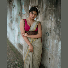 Madhavi Semi Handloom Saree : Gold and Cotton Perfection