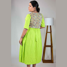 Vineshu Katha Stitch Handloom Cotton Maternity Dress with Kalamkari Cotton Overcoat – Comfortable ¾ Sleeve Frock
