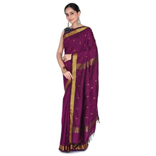 Nayanthara-Inspired Violet Colour Saree by Kaithari Nesavu – Handloom Elegance