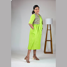 Vineshu Katha Stitch Handloom Cotton Maternity Dress with Kalamkari Cotton Overcoat – Comfortable ¾ Sleeve Frock