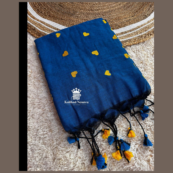 💖 Mul Cotton Elegance: Contrast Heart Thread Butta Sarees 💖