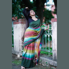 Rainbow Shade Mul Cotton Saree – 120 Count | Lightweight | 5.5 M | No Blouse | With Tassels