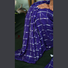 Premium Mulberry Cotton Blue Saree with Big Silver Checks & White Tassels
