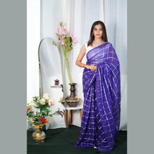 Premium Mulberry Cotton Blue Saree with Big Silver Checks & White Tassels