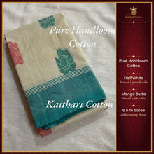 Pure Handloom Cotton Saree with Sumathi Green Border and Mango Butta – Kaithari Nesavu