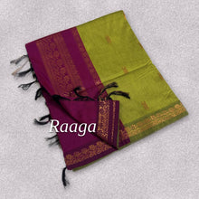 Raaga Copper Zari Cotton Saree in Lime Green & Rani Pink – zari flower chain border