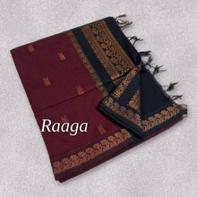 Raaga Copper Zari Cotton Saree in Maroon & Black – zari flower chain border