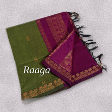 Raaga Copper Zari Cotton Saree in Olive Green & Rani Pink – zari flower chain border