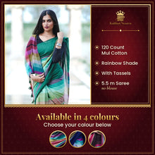 Rainbow Shade Mul Cotton Saree – 120 Count | Lightweight | 5.5 M | No Blouse | With Tassels – available in 4 colours