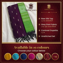 Raw Silk Dress Material Set with Traditional Dupatta (Unstitched) – available in 19 colours