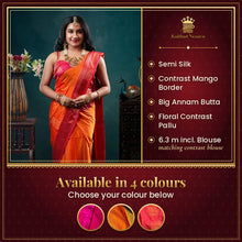 Semi Silk Saree with Contrast Mango Border and Annam Butta – available in 4 colours