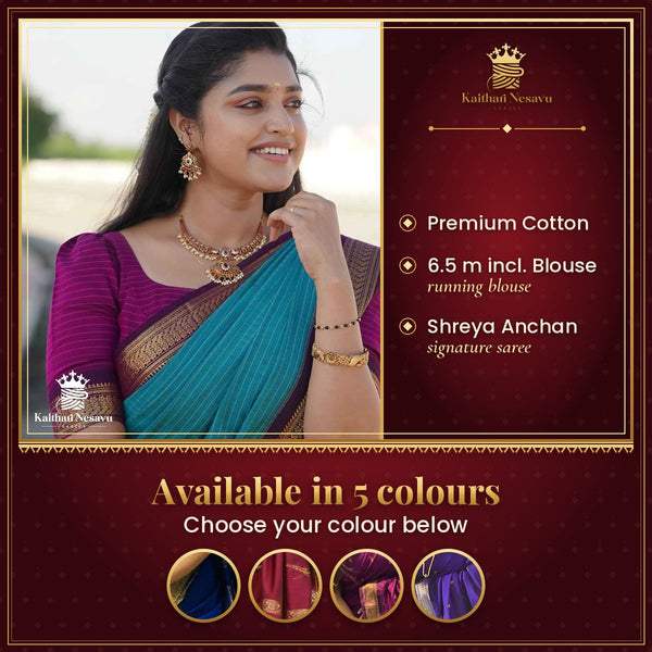 Shreya Anchan’s Signature Saree Collection from Valliyin Velan – available in 5 colours
