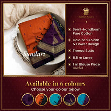 Sundari: Festival Finesse - Gold Zari Semi Handloom Pure Cotton – available in 6 colours