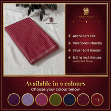 Vairaoosi Arani Soft Silk Saree with Silver Zari – Festive Collection – available in 9 colours