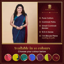 Vimala Pure Cotton Saree with Contrast Pallu and Border – available in 10 colours