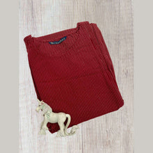 Maroon maternity cotton dress with functional side pocket.