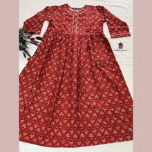 Vineshu Rust Maroon Printed Cotton Maternity Dress with side rope – full view