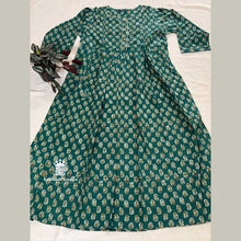 ineshu Teal Green Printed Cotton Maternity Dress with feeding zip – full view